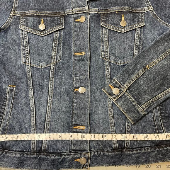 GAP Womens L Denim Jacket with Handmade Patchwork Panel - Picture 8 of 10